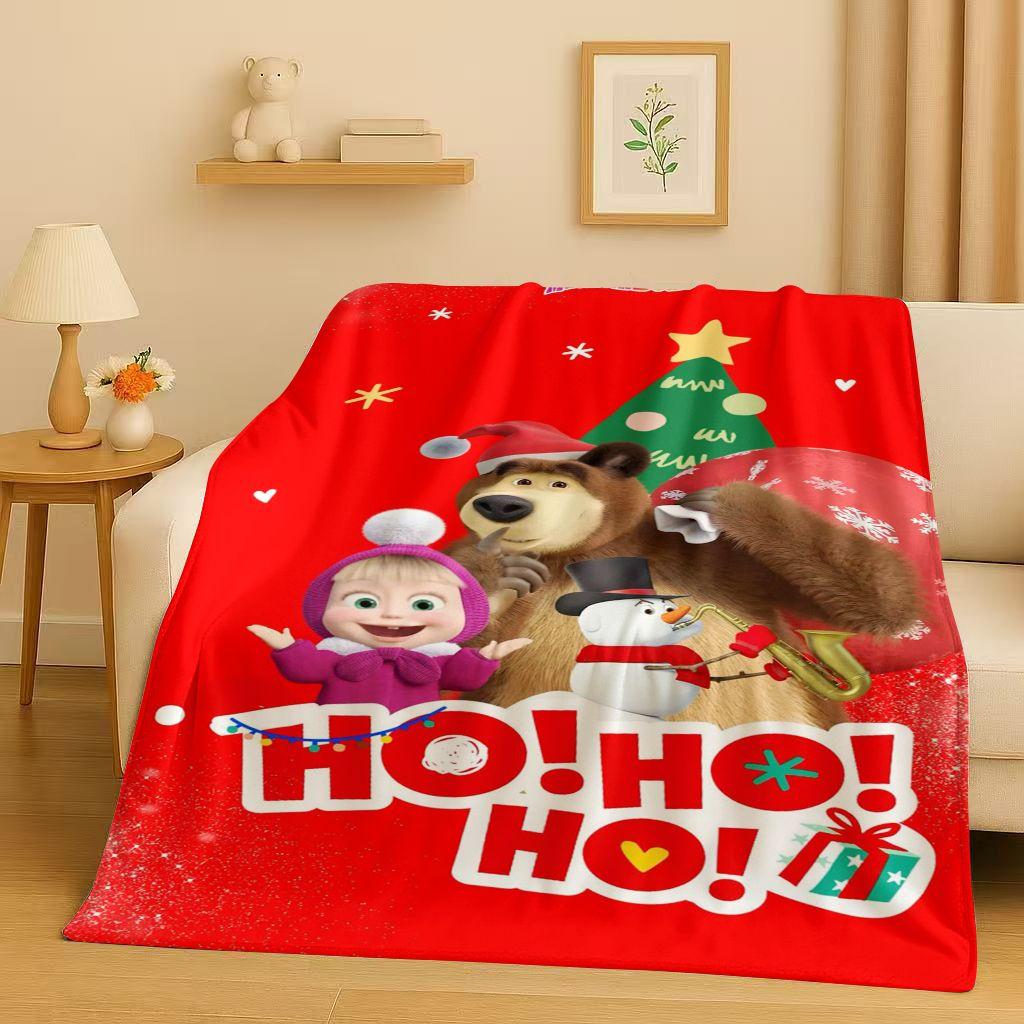 2026 New Cartoon M-Masha and B-Bear Christmas Gift Flannel Blanket,Ultra Soft Plush Throw for Home Bedroom Bed Sofa Cover Kids