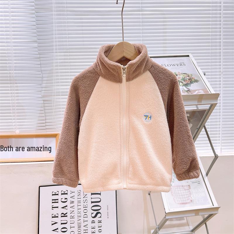 Детская плюшевая стеганая куртка - Кардиган на молнии с воротником-стойкой для мальчиков и девочек, Осень/Зима, Длинный рукав, Теплая домашняя одежда.