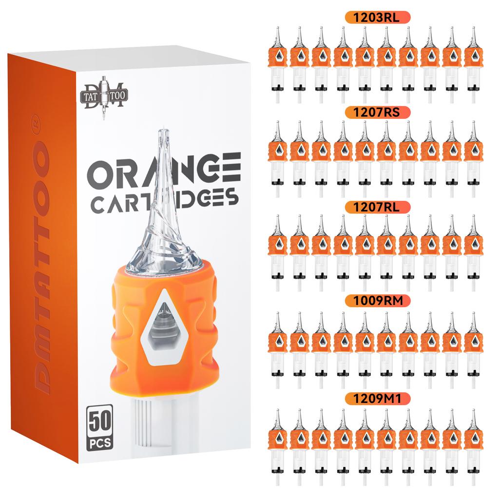 DM ORANGE 50 шт. Смесь картриджных тату-игл RL/RM/RS/M1 Одноразовые силиконовые стерилизованные безопасные тату-иглы для тату-машинки