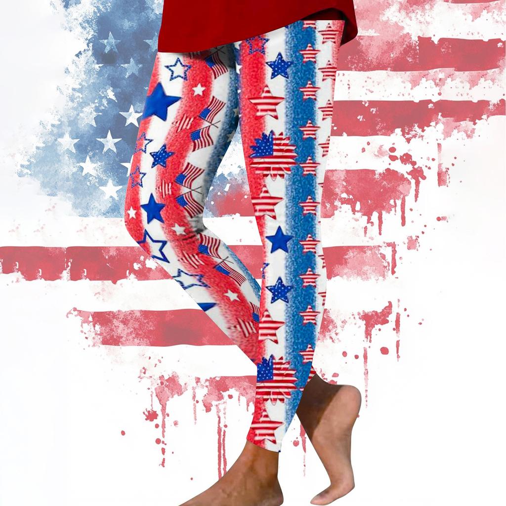 Women's Casual Fashion Outdoor Independence Day Printed Slim Elastic Yoga Pants Cropped Pants