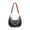 AKSUTI Women's Hobo Shoulder Bag with Chain, Black and Brown, Faux Leather