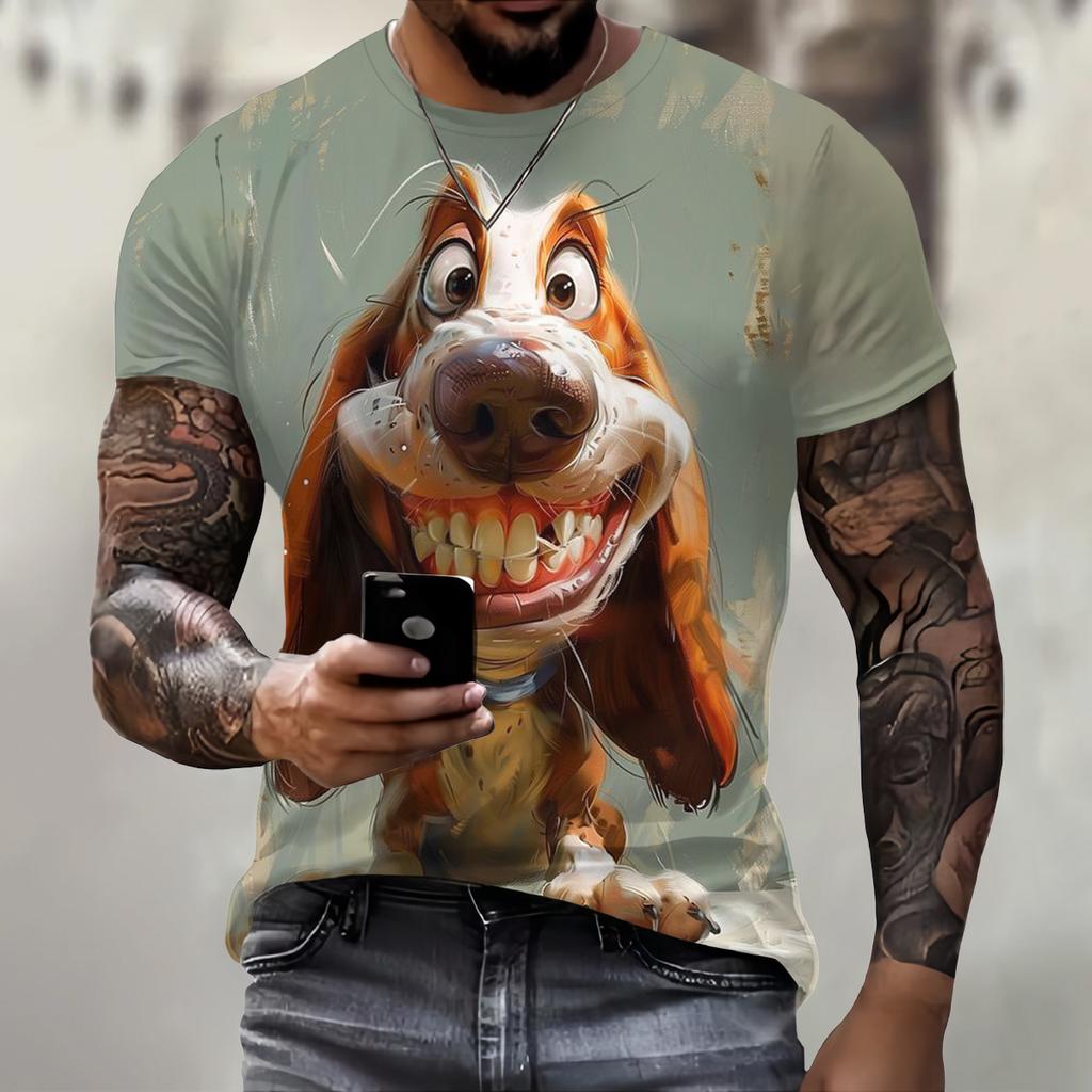 Men's T-Shirt With Print 3d Toothed Dog Tees Tops Fashion Men Animal Pattern T Shirt Oversized Streetwear O-Neck Fashion Clothes