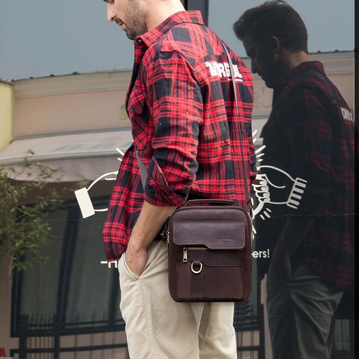 Crossbody Bag Men's Crazy Horse Leather Shoulder Bag Retro Men's Bag Multi-functional Bag