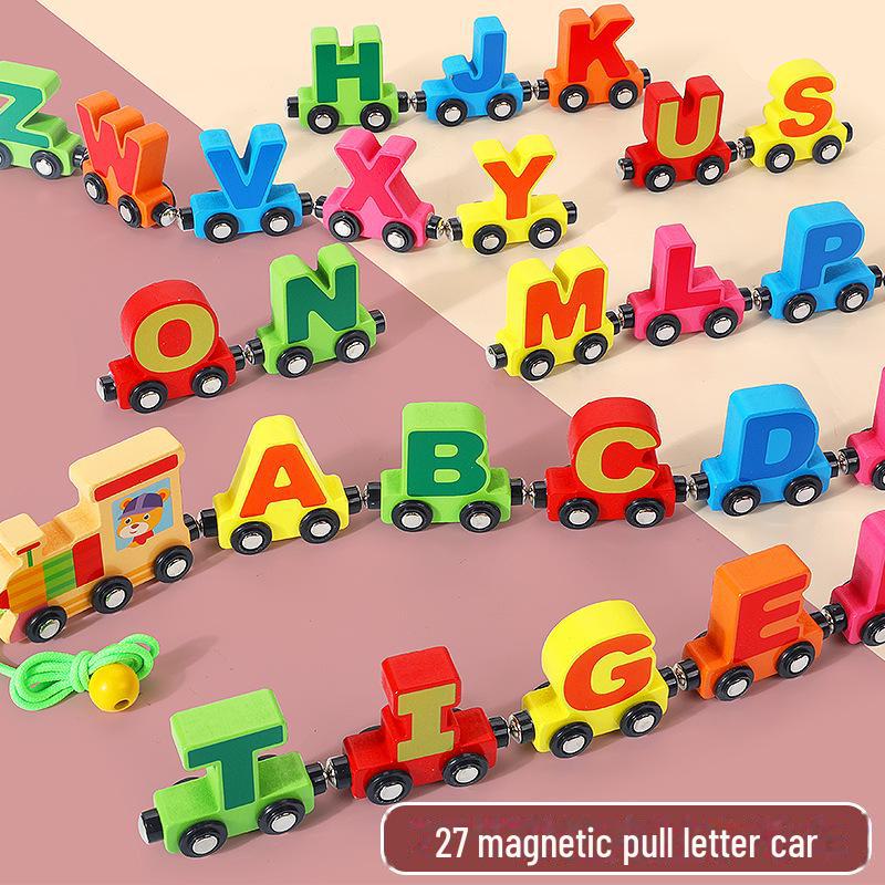 Magnetic Wooden Train with Letters & Numbers - Educational Toy for Ages 1-3