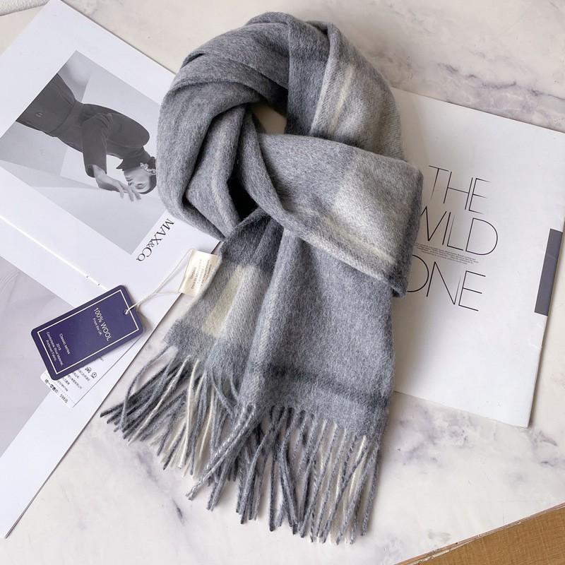 100% Wool Plaid Scarf Men Women Couple Warm Cashmere Blend Checked Winter Neckwear