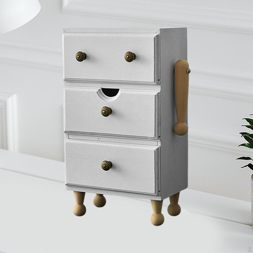 Wood Jewelry Box Desk Organizer Rustic for Accessories Dustproof Cabinet Storage with 3