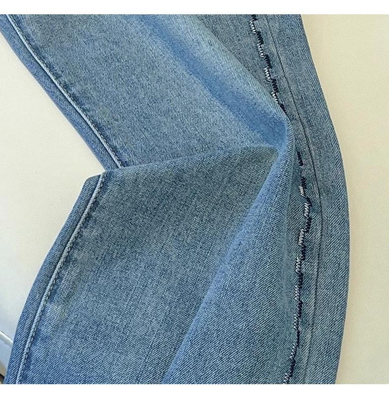 Женские джинсы палаццо премиум-класса серого цвета на флисовой подкладке - Осень/Зима 2024 Вышитые с высокой посадкой Свободного кроя