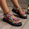 Fashion Plus Size 2025 Summer New Women's Open Toe Sandals Round Toe Mixed Colors Flat with Sandals Outdoor Daily Casual Rome Shoes
