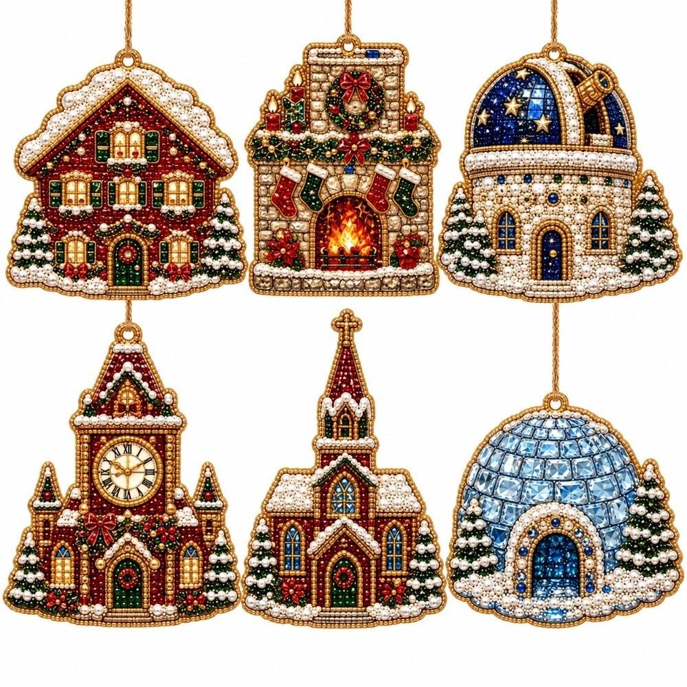 6pcs/set Metal Chain Suncatcher Craft Kit 3D Pearl Beads DIY Pendant Kit Christmas Festival