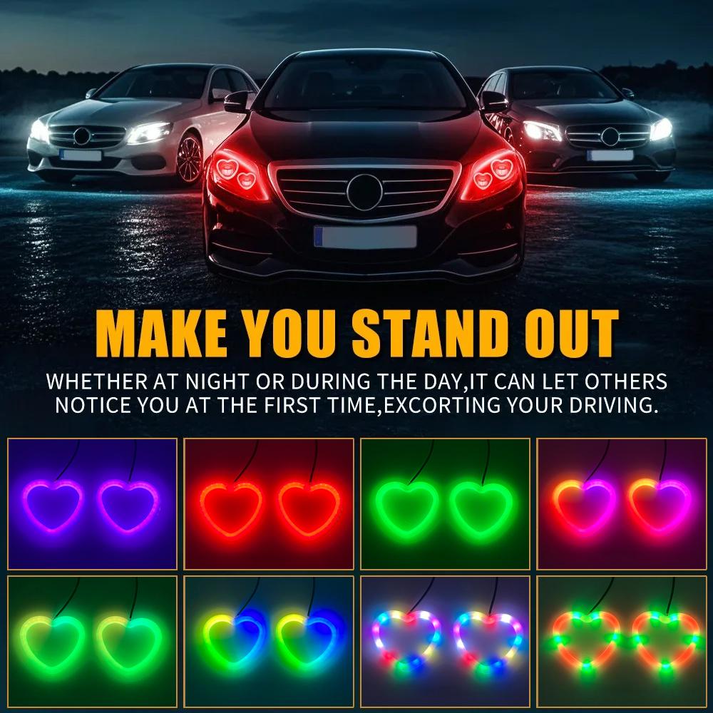 RGB с управлением через приложение Светодиодные Ангельские Глаза в форме Сердца SRGB Динамические Кольца Halo Поворотники Свет Bluetooth Фара