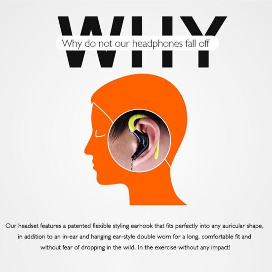 3.5mm Sport Earhook Earphone Running Headphone HiFi Stereo Bass Headset with Mic