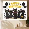 A black cat birthday banner - a lightweight and foldable polyester fiber decoration equipped with balloons and festive design
