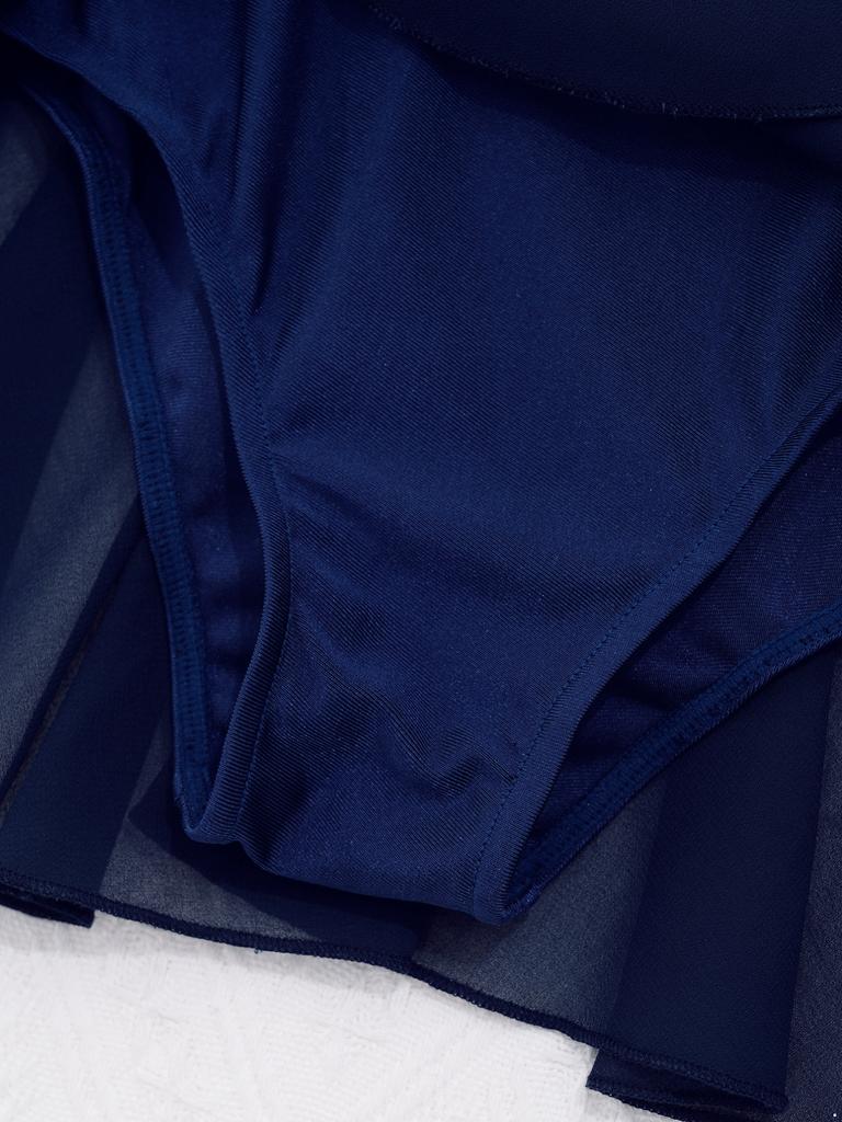 Kids Girls Sparkle Mesh Splice Figure Ice Skating Dress Gymnastic Dance Leotard Tutu Skirt Performance Dancewear