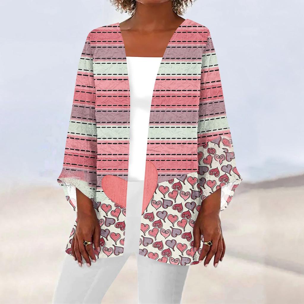 Women's Casual Fashion Printed Lightweight Medium Length Jacket Cardigan