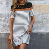 Women Summer Short Sleeve O Neck Striped Casual Striped One Piece Dress