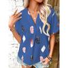 Women's Fashion Casual Summer Spring Feather Print Short Sleeve POLO Neck Blouses & Shirts