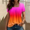 Женский повседневный плиссированный топ с короткими рукавами с квадратным вырезом и короткими рукавами с градиентным принтом