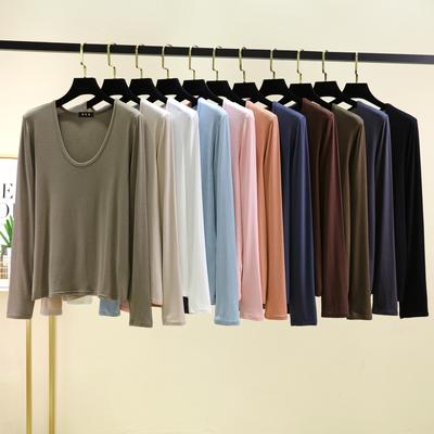 Большие размеры от M до 6XL U-образный вырез Женская футболка Длинные рукава Свободные футболки однотонные повседневные футболки Топы Все подходят