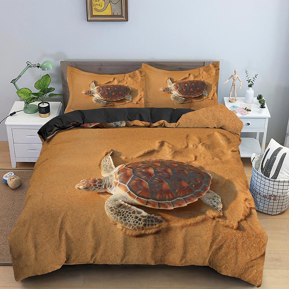Sea Turtle Duvet Cover Set Pillow Cases Ocean Animal Turtle Bedding Set Queen King Kids Home Textiles Map Coral Soft Quilt Cover