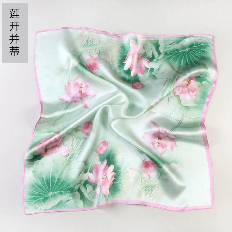 53CM Square Pure Silk Square Scarf 100% Mulberry Silk Decorative Flower Hairband Necktie Small Neckerchief for Women