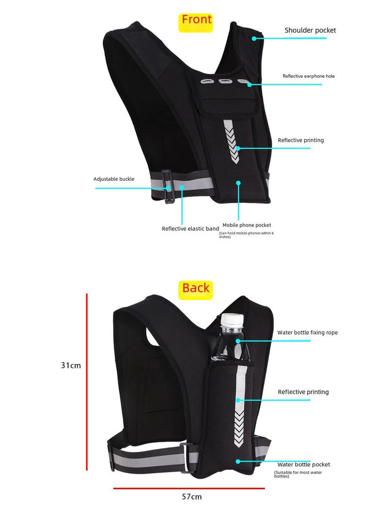 Унисекс-рюкзак для бега со светоотражающим жилетом и держателем для бутылки с водой, идеально подходит для пеших прогулок, фитнеса и занятий спортом на открытом воздухе.