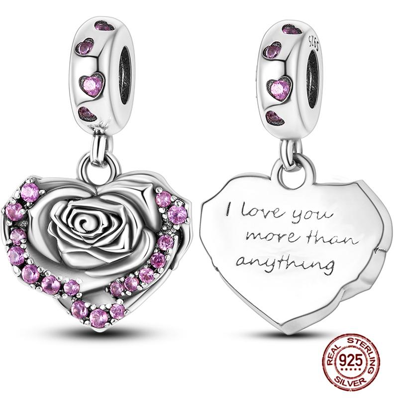Медные Шармы Большая Любовь Мама Семья Сестра Розовое Сердце Тюльпан Бусины Ча Подходят для Оригинального Браслета Сделай Сам Ювелирный Подарок на День Матери