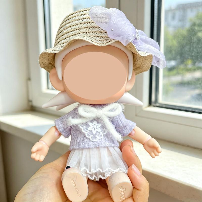 [Cloth Only] Moveable Doll 20CM Zsiga Clothes purple Breathable Snowflake Shirt, Straw Hat and Skirt Set Doll Accessory