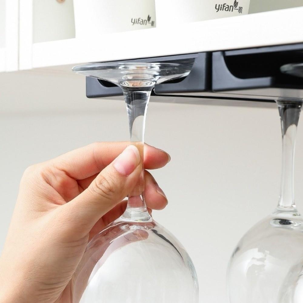Multi-Function Upside-Down Wine Glass Rack Non-Drilled Hanging Stemware Rack Plastic Glassware Storage Classification