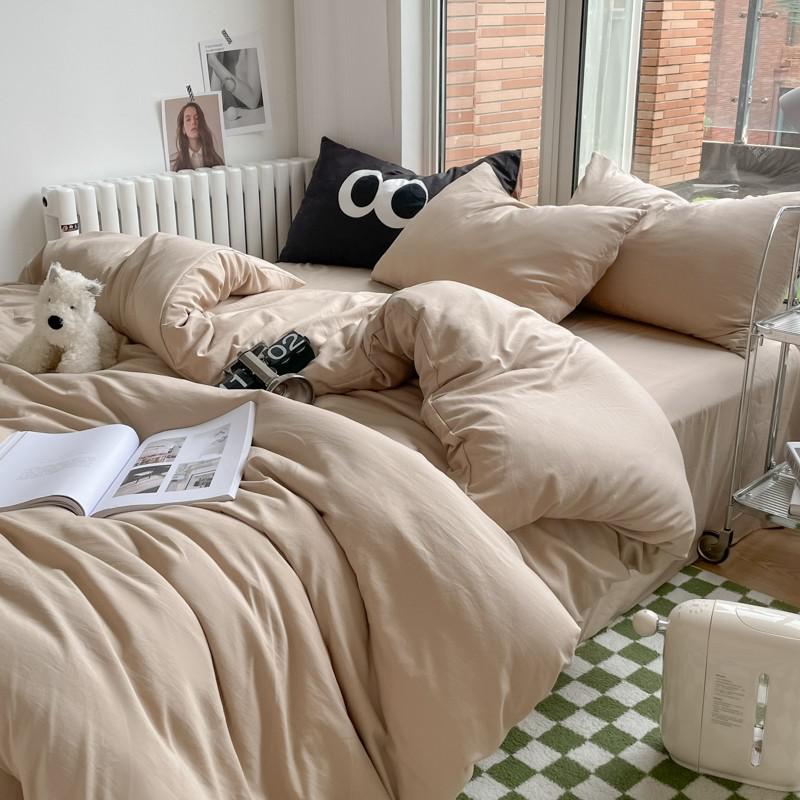 Однотонный Комплект Пододеяльника из Мягкой Микрофибры с Эффектом Стирки 4 Предмета на Двуспальную/Полуторную/Королевскую Кровать с Застежкой-Молнией 1 Пододеяльник 1 Простыня 2 Наволочки