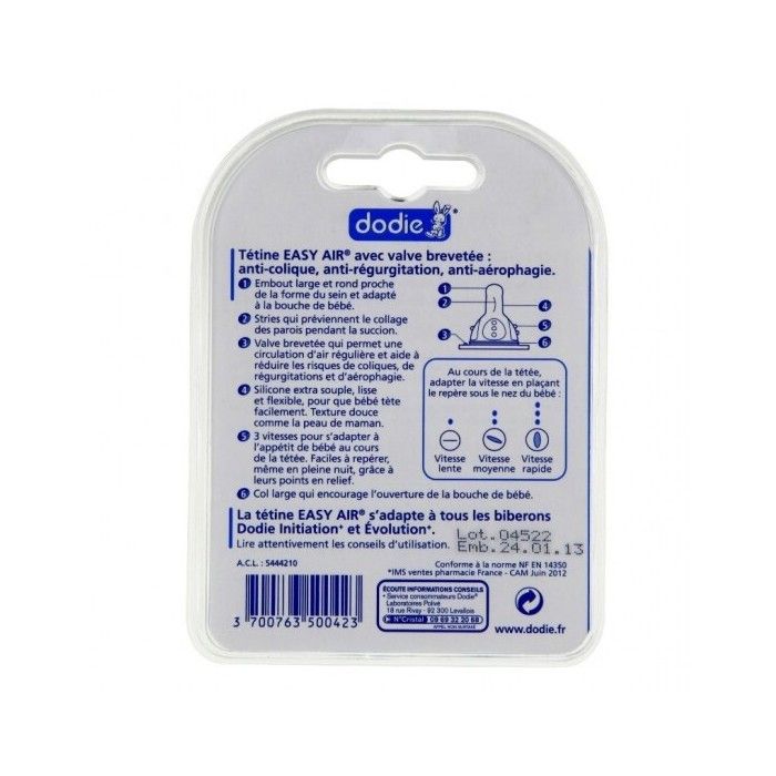 Dodie tétine initiation+ col large 3 vitesses silicone 2 tétines