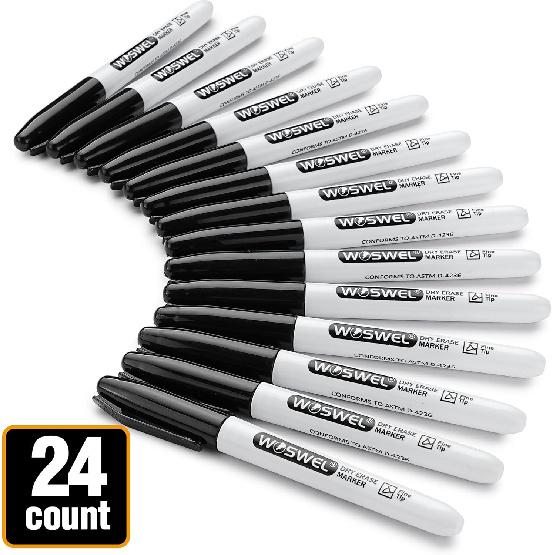 Dry Erase Markers,24 Pack Black Fine Tip Whiteboard Markers, Round Point Low Odor Dry Erase Marker for School Office and Home