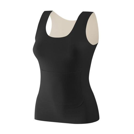 Women Thermal Tank Top Square Neck Sleeveless Warm Camisole Top with Front And Back Pockets Winter Double Layer Basic Undershirts