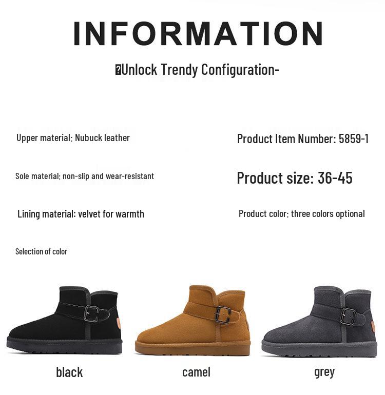 Ботинки из натуральной кожи с пряжкой - Мужские и женские зимние плюшевые подкладки, Нескользящие, Утепленные хлопковые слипоны.