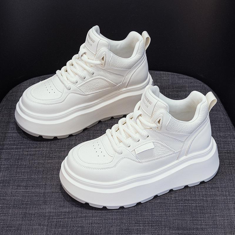 Women's Stylish Thick-Soled High-Top White Sneakers - 2025 Autumn/Winter Collection