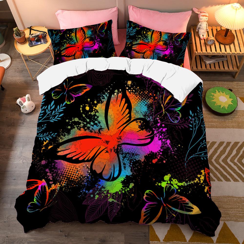 Colorful Beautiful Butterfly Bedding Set Flying Animal Duvet Cover Set Pillowcase Soft Polyester Comforter Set For Women Girls