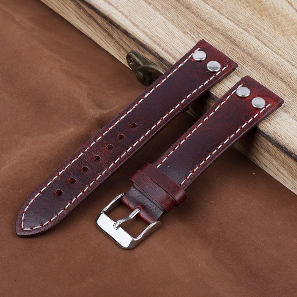 Oil Wax Genuine Leather Watch Strap 18mm-24mm Retro Rivets Bracelet Wristband Replacement Quick Release Watch Strap for Men