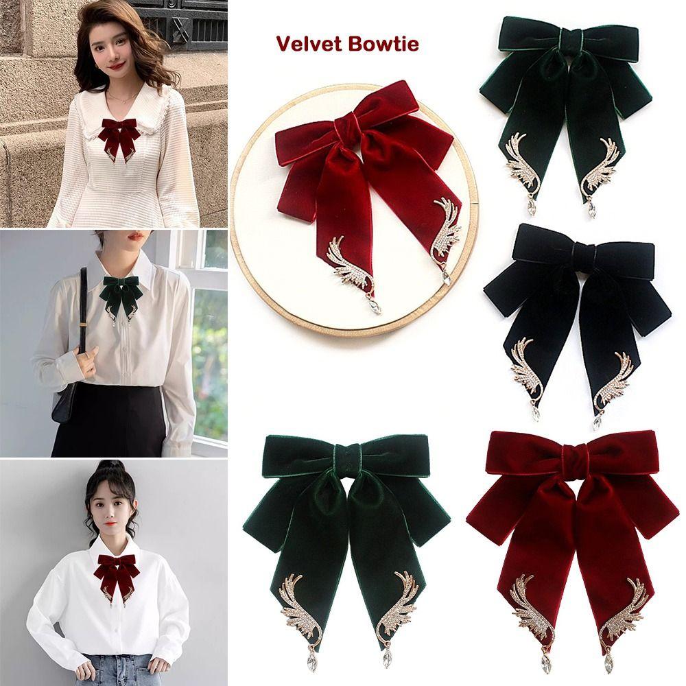 Retro Velvet Bowtie Business Collar Rhinestones Jewelry New Bowknot Necktie Women and Man