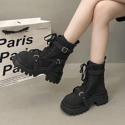 7 см ботинки Мартина женские 2025 осень и зима новые комбинированные тканевые толстоподошвенные на платформе с ремешком повседневные ботинки Мартина