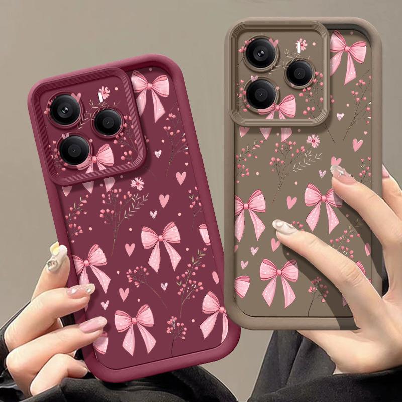 Pink Bowknots Floral Pattern Case For Xiaomi 14T 13T 11T Pro Funda Redmi Note 14 13 Pro 5G 4G 12 11 Shockproof Bumper Silicone Cover