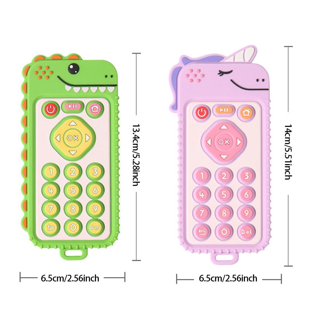 Детский силиконовый прорезыватель для зубов с дистанционным управлением «Единорог» с ручкой-имитатором и кнопкой для жевания, прорезыватель для зубов из пищевого силикона