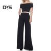 Women Long Pants Elastic High Waist Pockets Solid Color Trousers Casual Loose Fit Wide Leg Flared Pants Streetwear