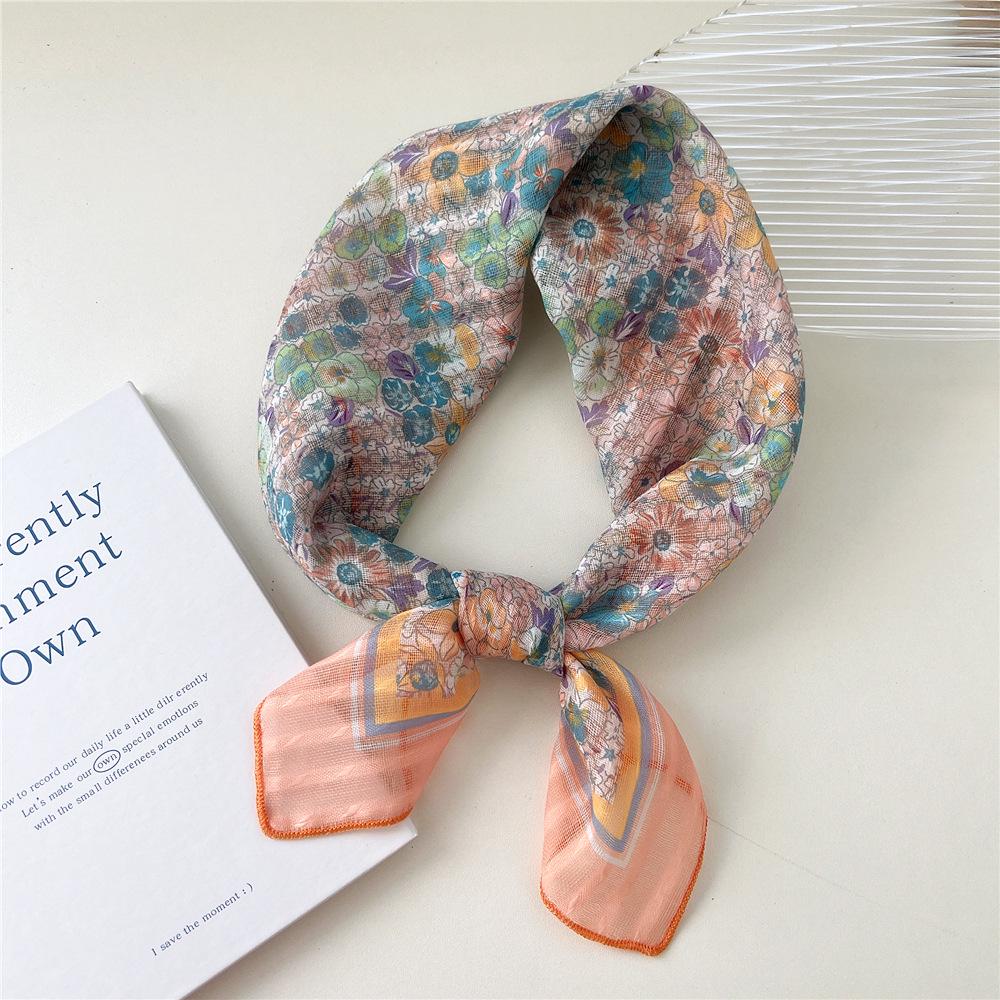 58 Цветочный Хлопково-Льняной Шарф: Корейский шейный платок с мелким цветочным принтом на весну, лето, осень - Универсальная повязка на голову и головной платок