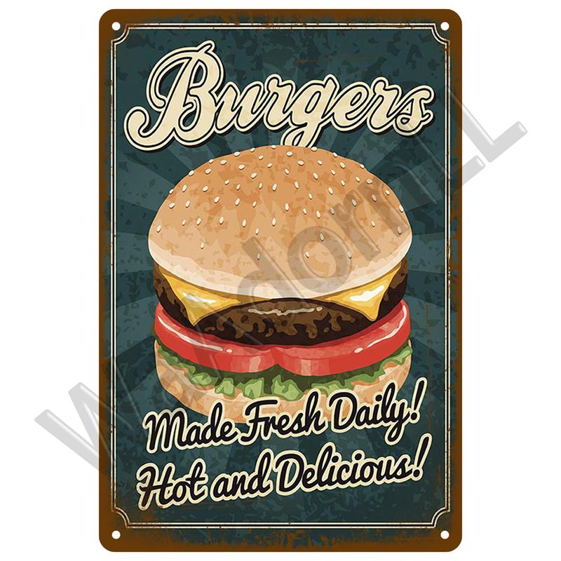 Ретро-тарелка, фаст-фуд, винтажная жестяная табличка, металлическая табличка, хот-дог, постер, домашний декор для кухни, кафе, бара, живопись