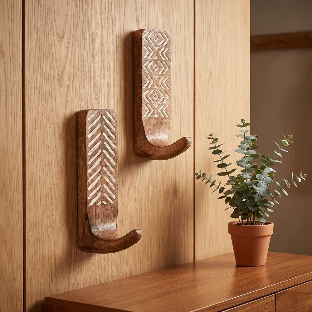 3pcs Wooden Wooden Wall Hooks Space Saving Home Organizer Heavy Duty Wall Hanging Hanger  Porch