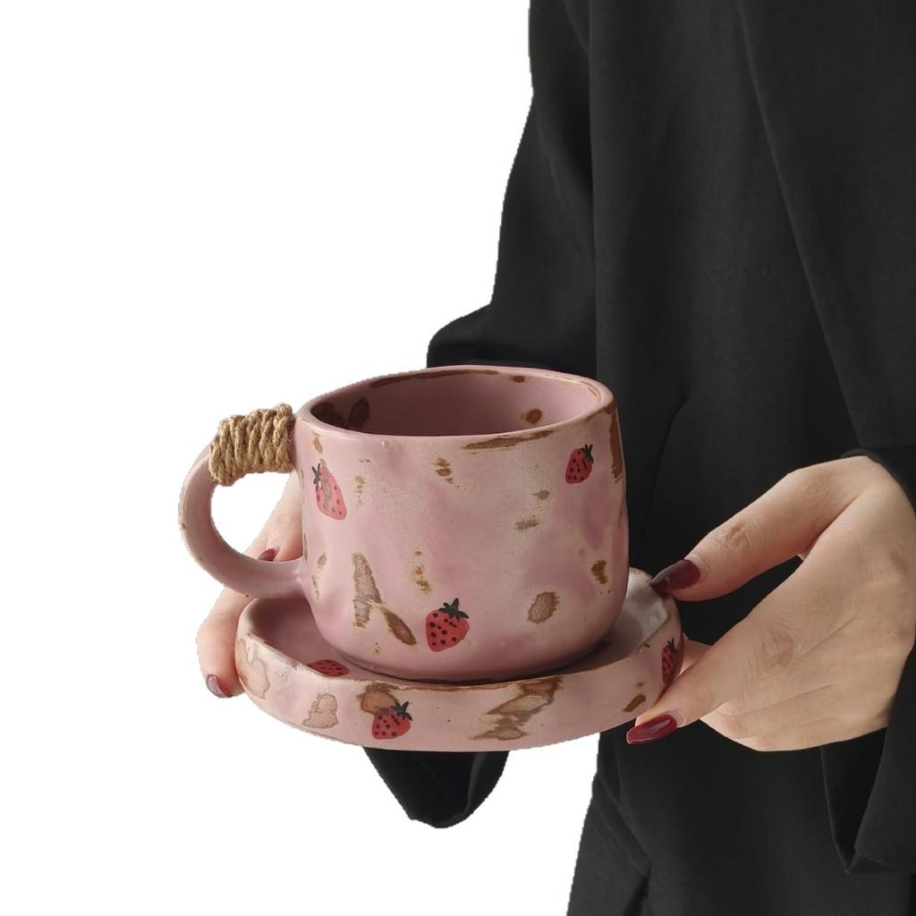 Fruit Pattern Ceramic Coffee Cup & Saucer Set, Aesthetic Breakfast Mug, New Arrival High-end Drinkware