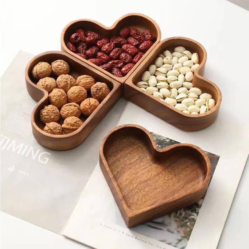 Candy Solid Wood Tray Stackable Dried Fruit Box Solid Fruit Tray Creative Walnut Tray Love Shaped Candy Box Whole Wood YLE9