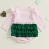 Baby Girl Striped Bodysuit Clover Ruffle Trim Long Sleeve Romper Cute Irish Clothes