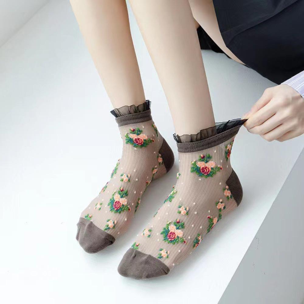 Дышащие Повседневные Носки Цветочная Вышивка Носки-Подследники Влагоотводящие Спортивные Носки