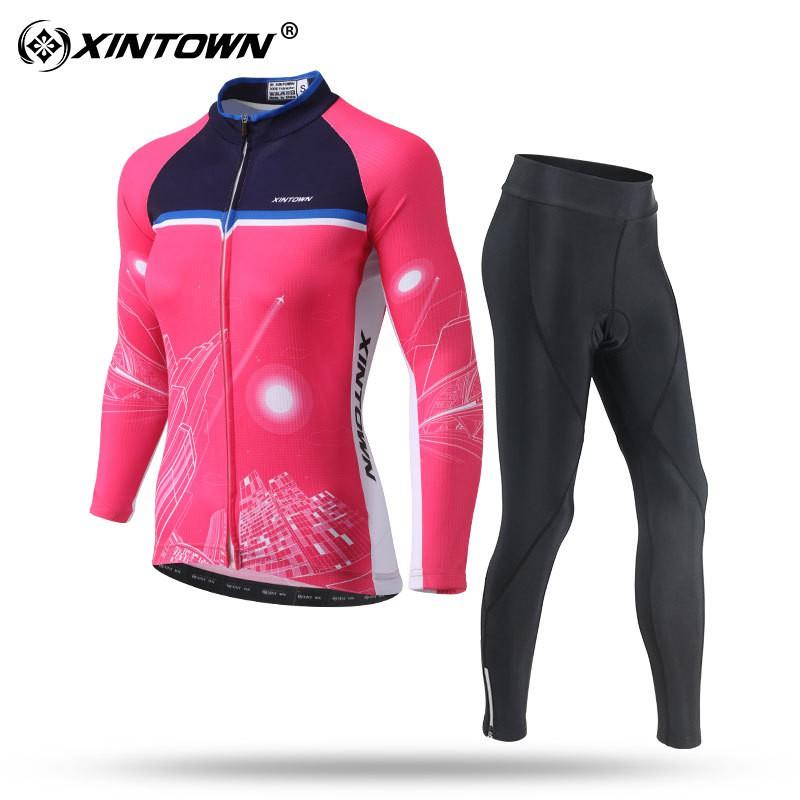 XINTOWN Womens Long Sleeve Cycling Jersey Set Breathable Biking Suit Road Riding