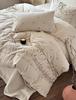 Advanced retro floral lazy style cotton linen embroidery four piece set - one acre flower field